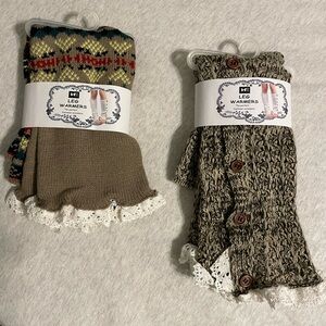 Cozy Knit Leg Warmers Set - Multicolor and Brown